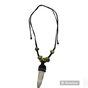 Shaman's Necklace Woven in Macrame Thread and Sea Wolf Tooth